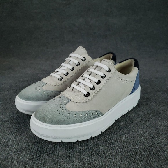 Geox Respira Shoes Womens Size 10 Beige Blue Suede Leather Platform Brogue - Picture 13 of 15